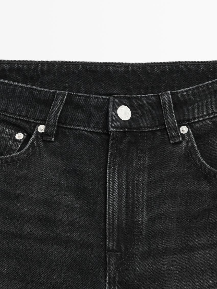 Massimo Dutti Mid-rise Straight-leg Regular Length Women Jeans Black | US-XY6791843