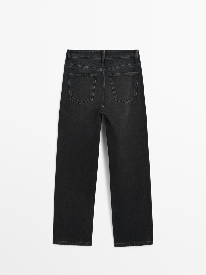 Massimo Dutti Mid-rise Straight-leg Regular Length Women Jeans Black | US-XY6791843