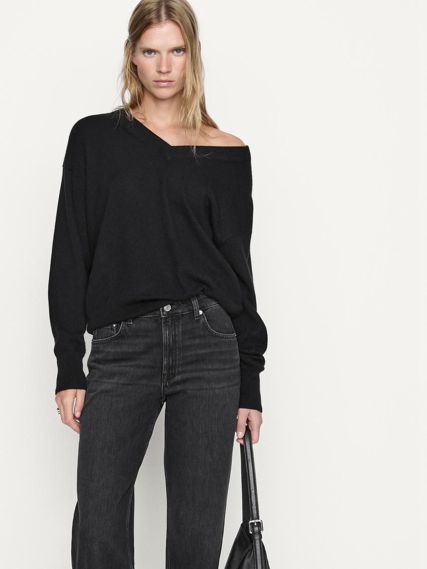 Massimo Dutti Mid-rise Straight-leg Regular Length Women Jeans Black | US-XY6791843