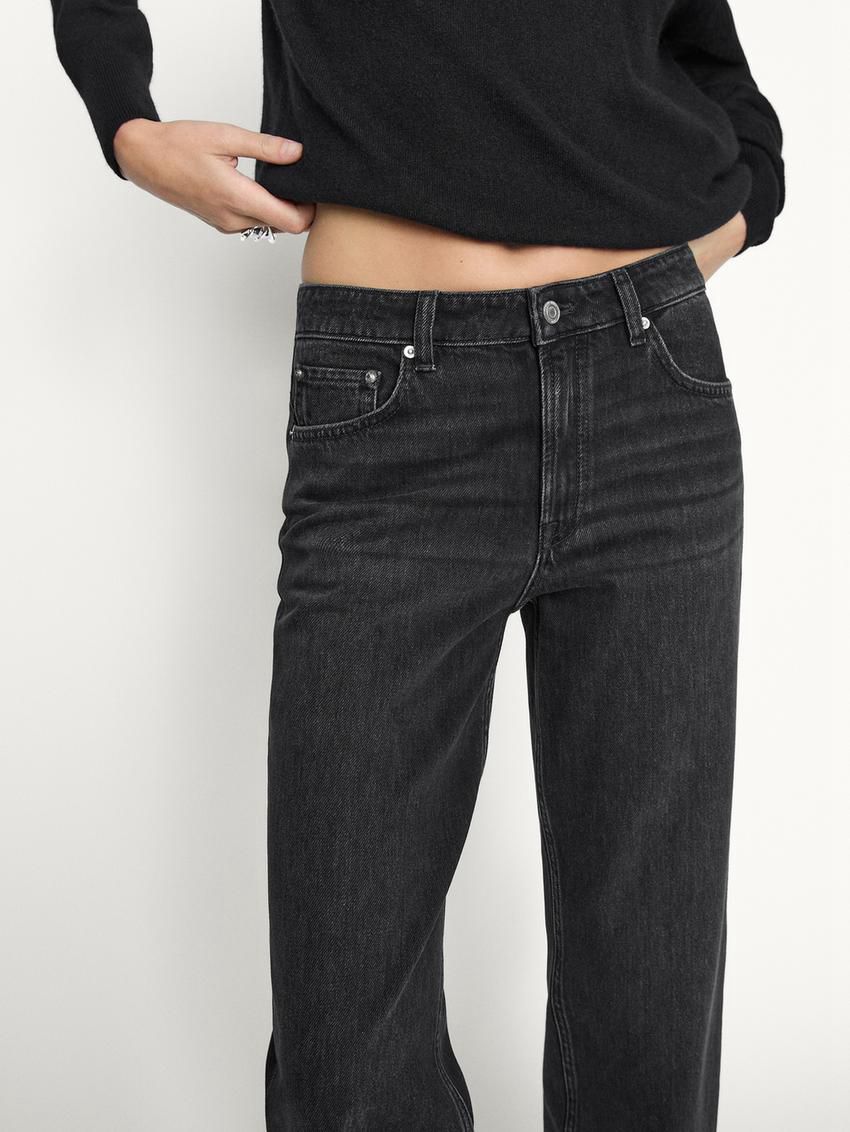 Massimo Dutti Mid-rise Straight-leg Regular Length Women Jeans Black | US-XY6791843