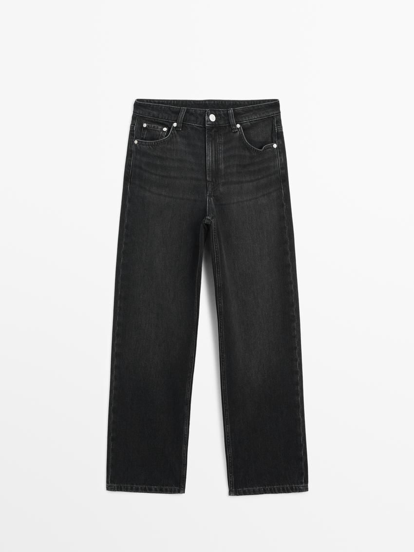 Massimo Dutti Mid-rise Straight-leg Regular Length Women Jeans Black | US-XY6791843