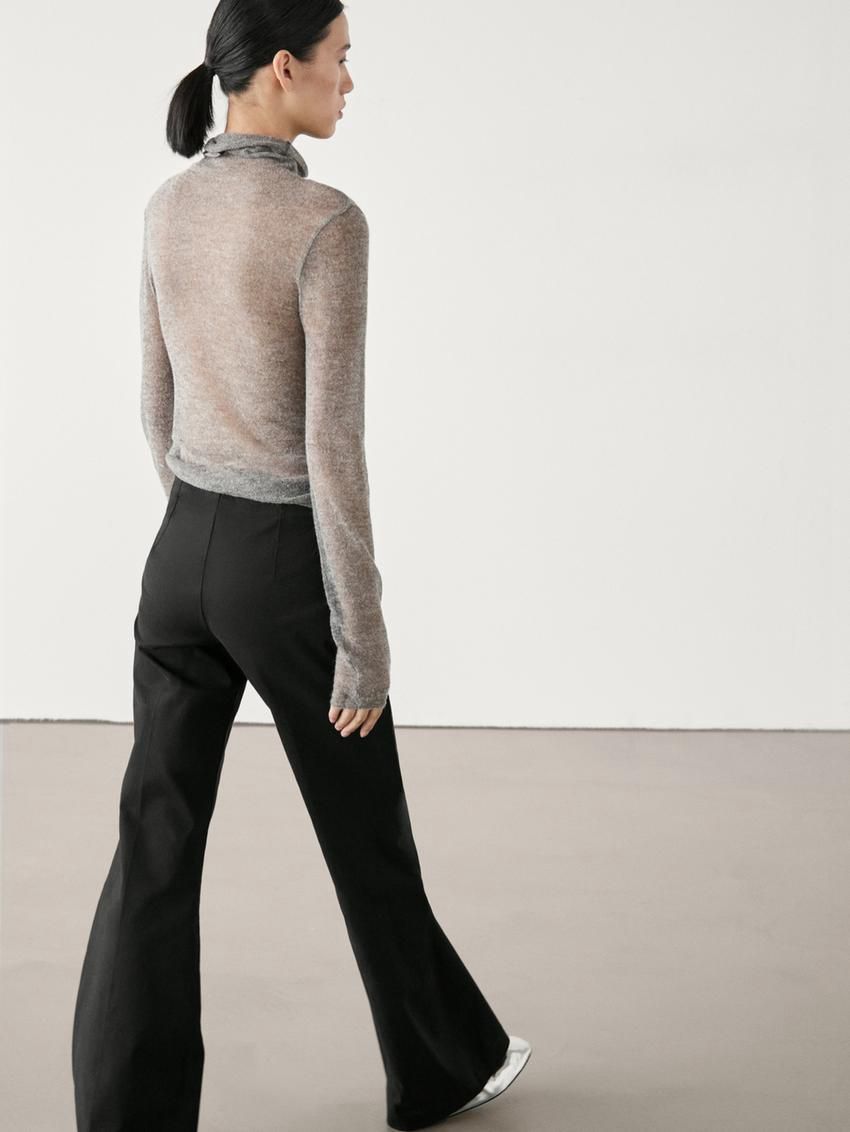 Massimo Dutti Mid-rise Stretch Flared Women Trousers Black | US-QA7583924