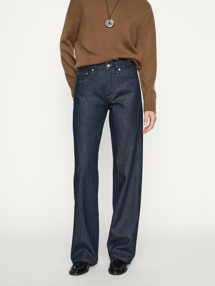 Massimo Dutti Mid-rise Wide-leg Full Length Women Jeans Dark Blue | US-BW3570281