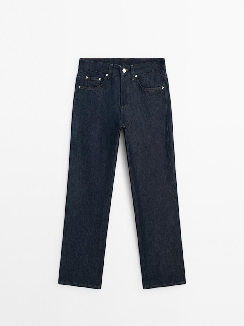 Massimo Dutti Mid-rise Wide-leg Full Length Women Jeans Dark Blue | US-BW3570281