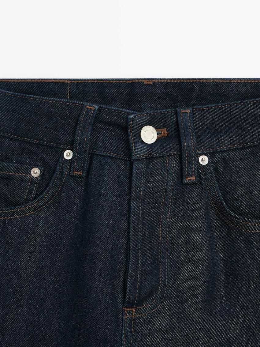 Massimo Dutti Mid-rise Wide-leg Full Length Women Jeans Dark Blue | US-BW3570281
