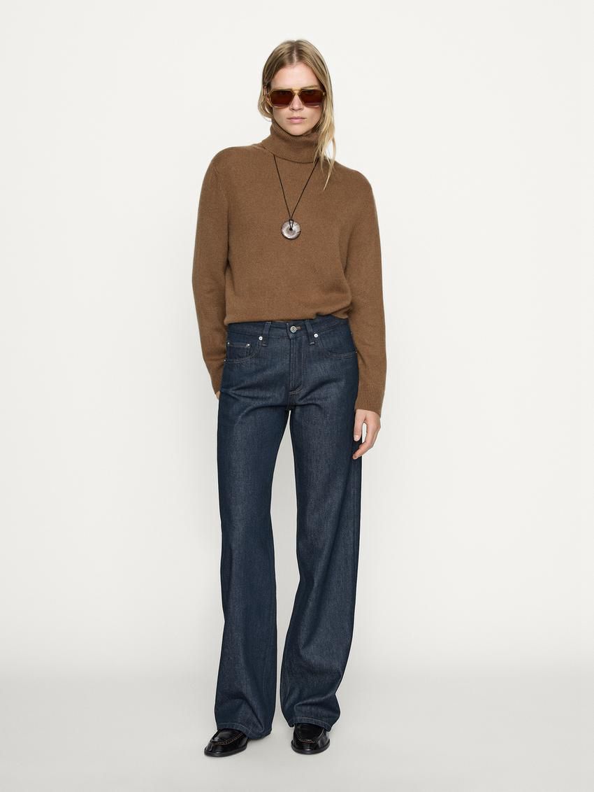 Massimo Dutti Mid-rise Wide-leg Full Length Women Jeans Dark Blue | US-BW3570281