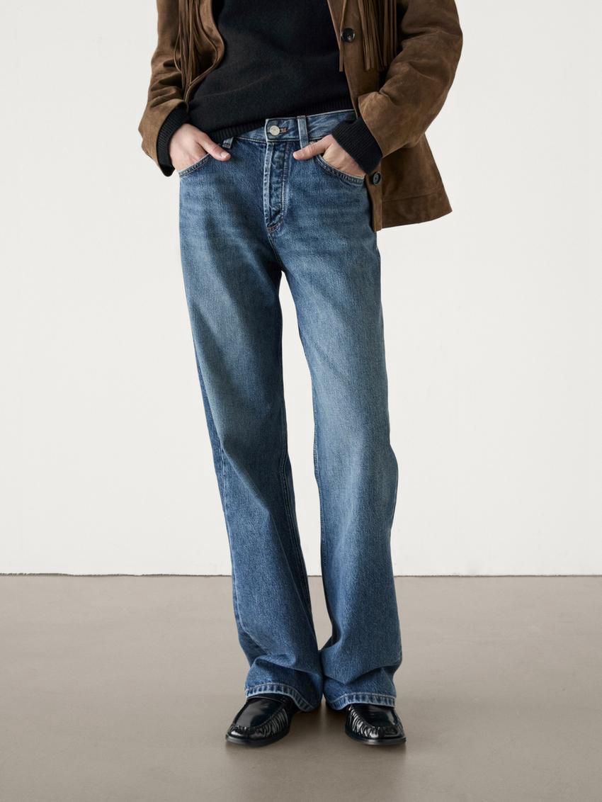 Massimo Dutti Mid-rise Wide-leg Full Length Women Jeans Blue | US-BV6408321