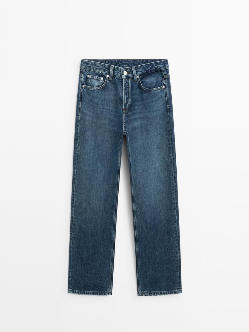 Massimo Dutti Mid-rise Wide-leg Full Length Women Jeans Blue | US-BV6408321
