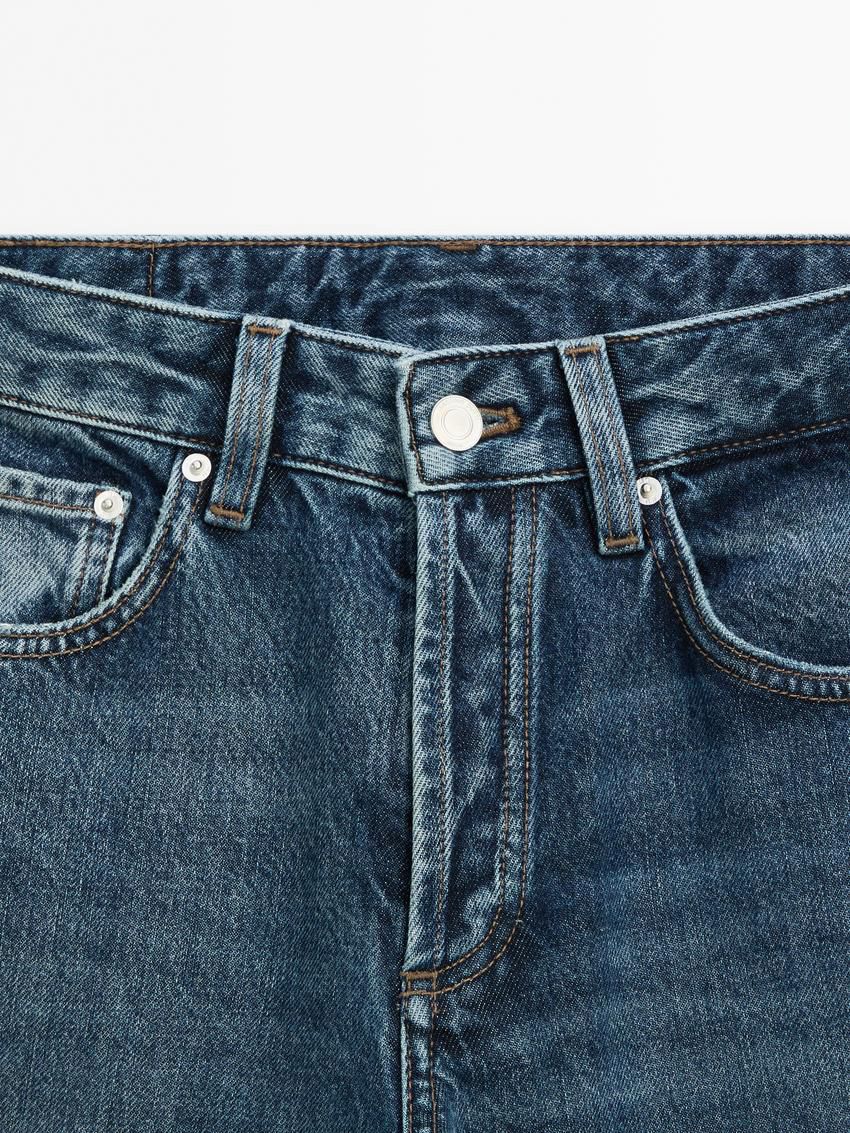 Massimo Dutti Mid-rise Wide-leg Full Length Women Jeans Blue | US-BV6408321