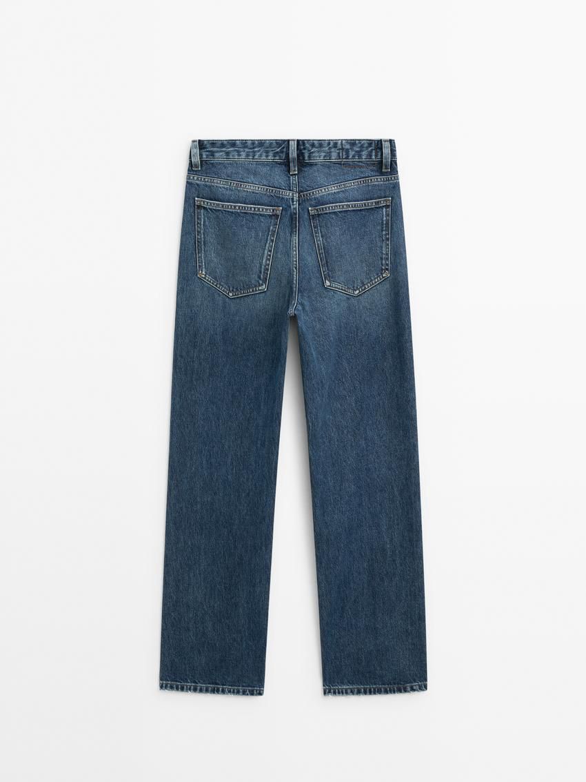 Massimo Dutti Mid-rise Wide-leg Full Length Women Jeans Blue | US-BV6408321