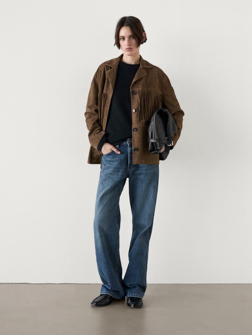Massimo Dutti Mid-rise Wide-leg Full Length Women Jeans Blue | US-BV6408321