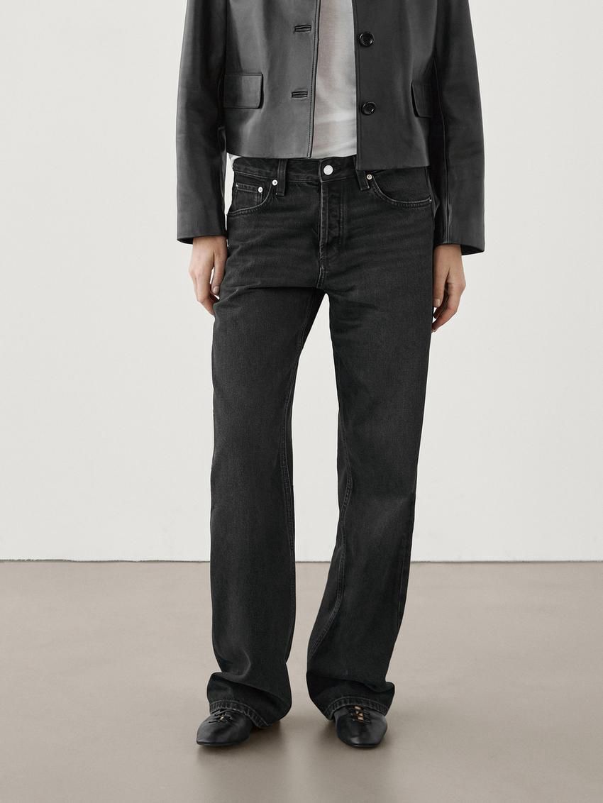Massimo Dutti Mid-rise Wide-leg Full Length Women Jeans Black | US-FN2367185