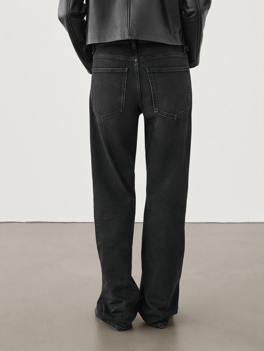 Massimo Dutti Mid-rise Wide-leg Full Length Women Jeans Black | US-FN2367185