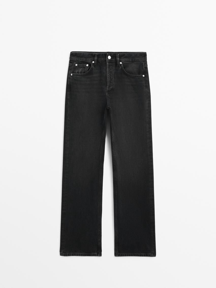 Massimo Dutti Mid-rise Wide-leg Full Length Women Jeans Black | US-FN2367185