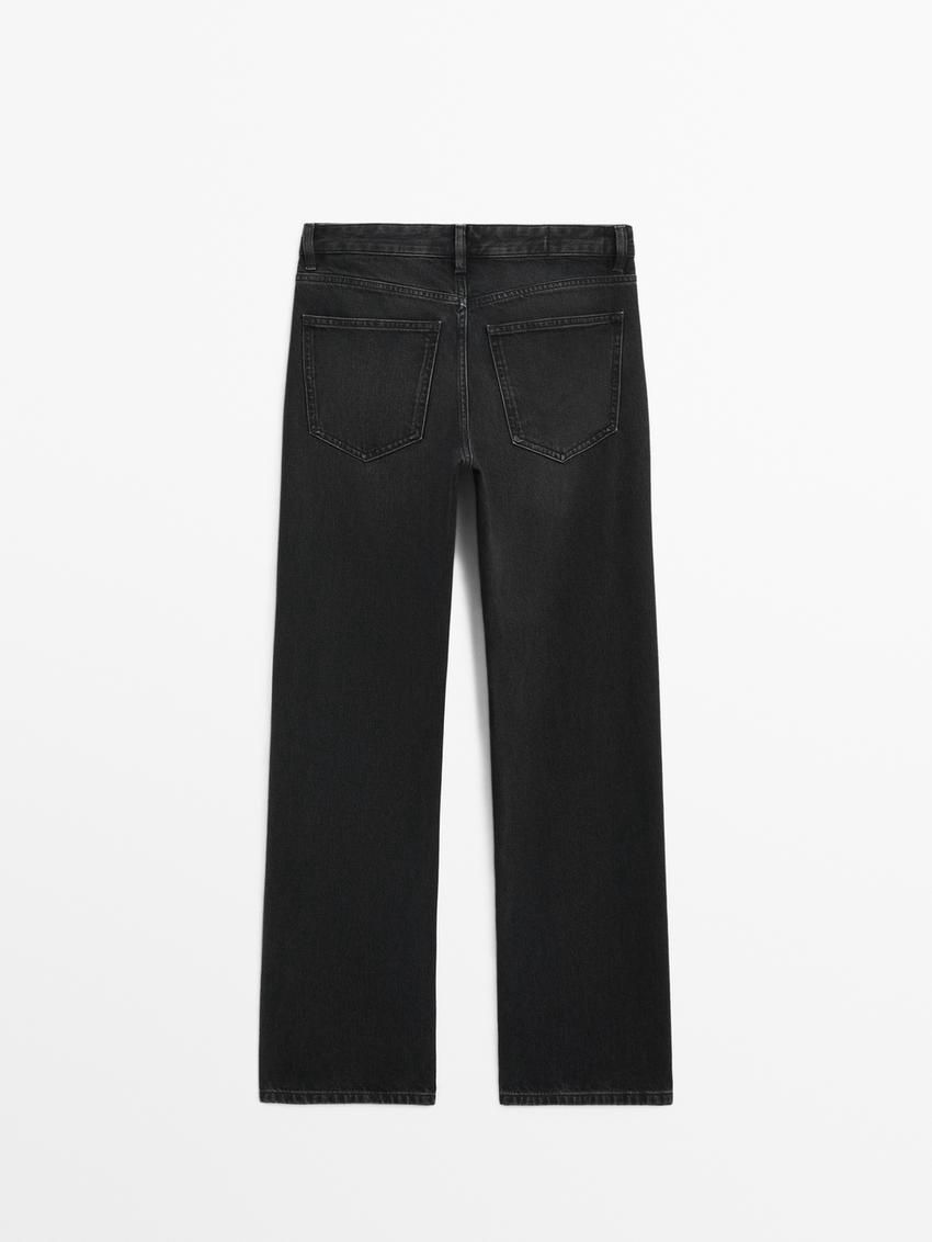 Massimo Dutti Mid-rise Wide-leg Full Length Women Jeans Black | US-FN2367185