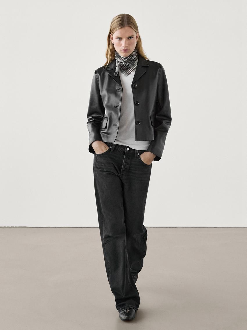 Massimo Dutti Mid-rise Wide-leg Full Length Women Jeans Black | US-FN2367185