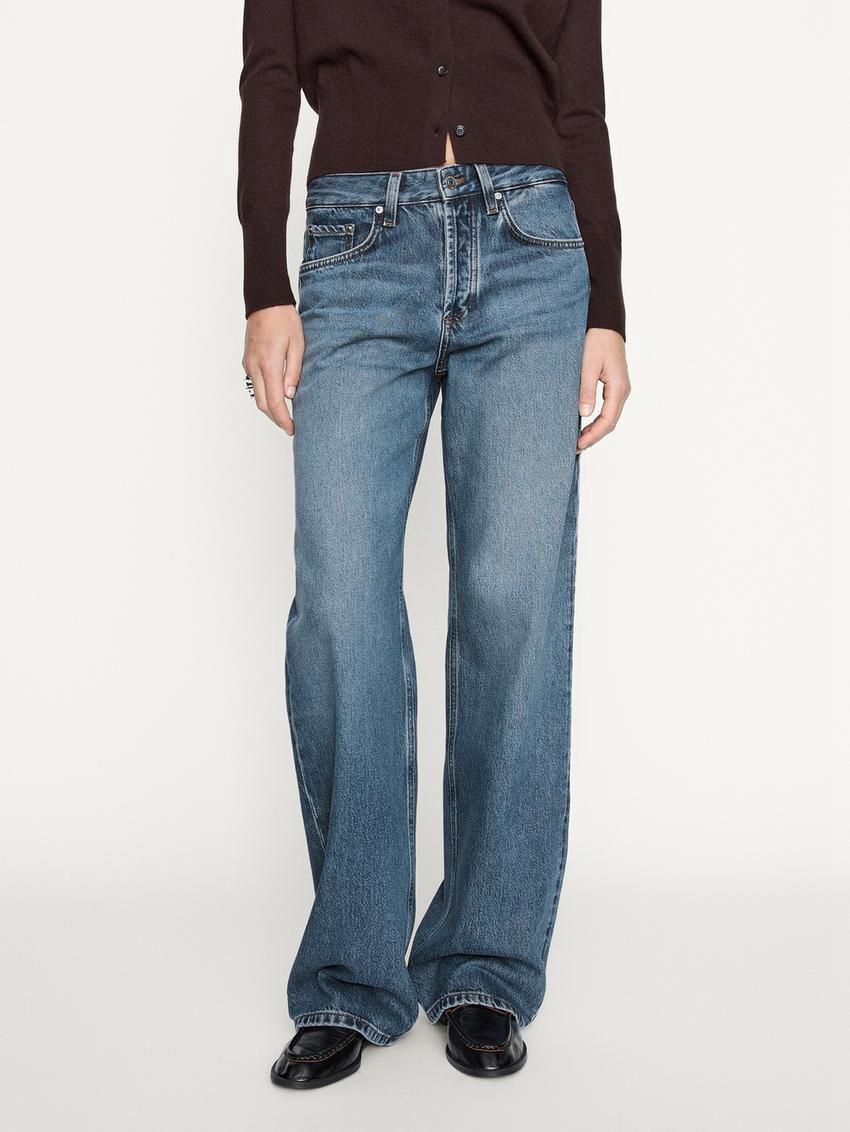 Massimo Dutti Mid-rise Wide-leg Full Length Women Jeans Light Blue | US-TE6385207