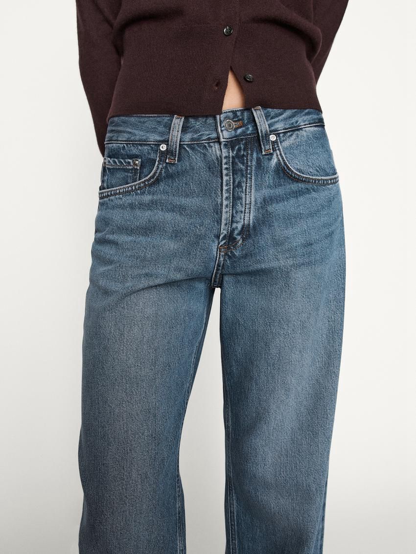 Massimo Dutti Mid-rise Wide-leg Full Length Women Jeans Light Blue | US-TE6385207