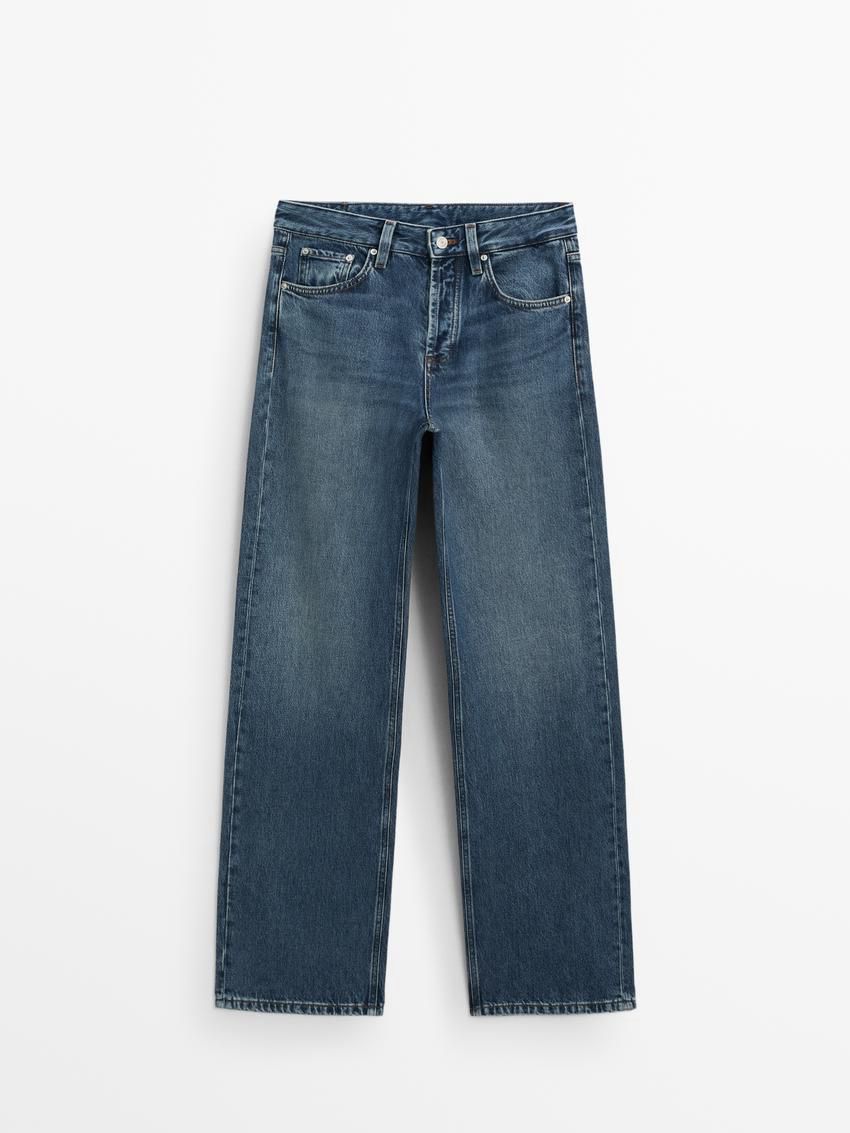 Massimo Dutti Mid-rise Wide-leg Full Length Women Jeans Light Blue | US-TE6385207