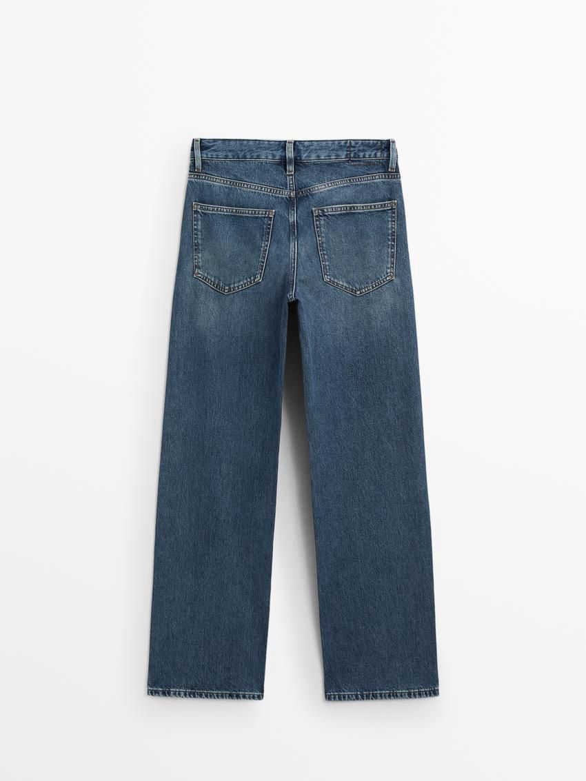 Massimo Dutti Mid-rise Wide-leg Full Length Women Jeans Light Blue | US-TE6385207