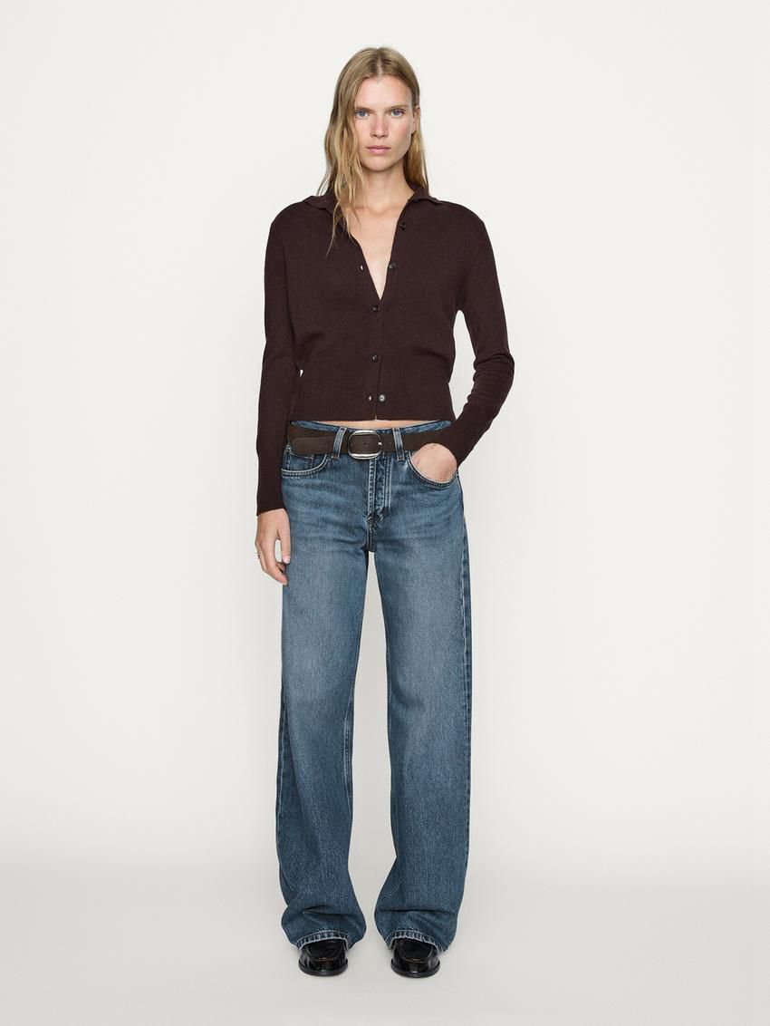 Massimo Dutti Mid-rise Wide-leg Full Length Women Jeans Light Blue | US-TE6385207