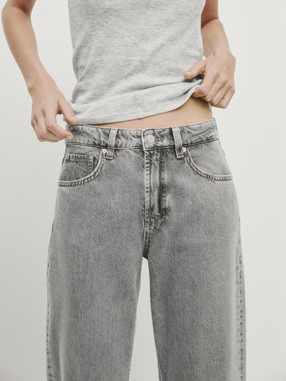 Massimo Dutti Mid-rise Wide-leg Full Length Women Jeans Grey | US-QN3976821