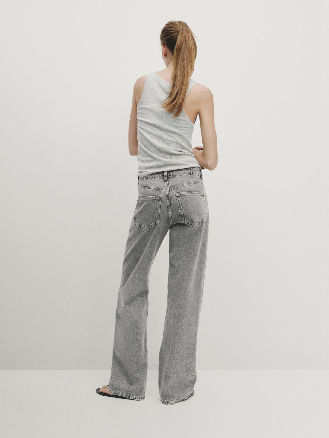 Massimo Dutti Mid-rise Wide-leg Full Length Women Jeans Grey | US-QN3976821