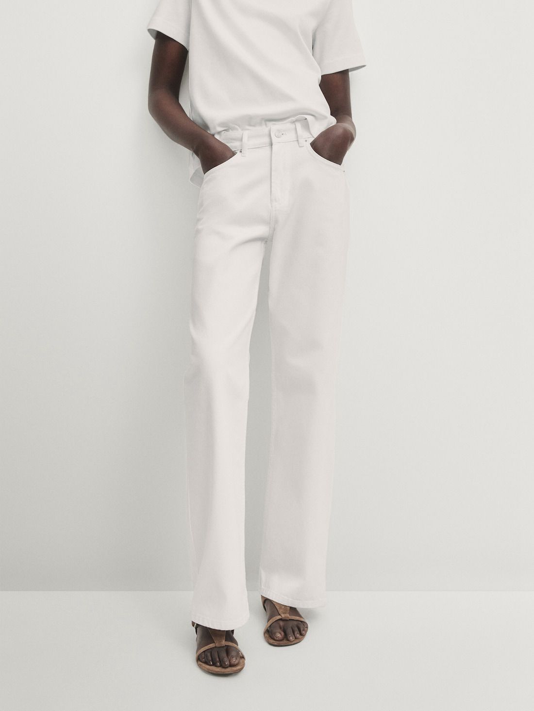 Massimo Dutti Mid-rise Wide-leg Full Length Women Jeans White | US-KL5794618