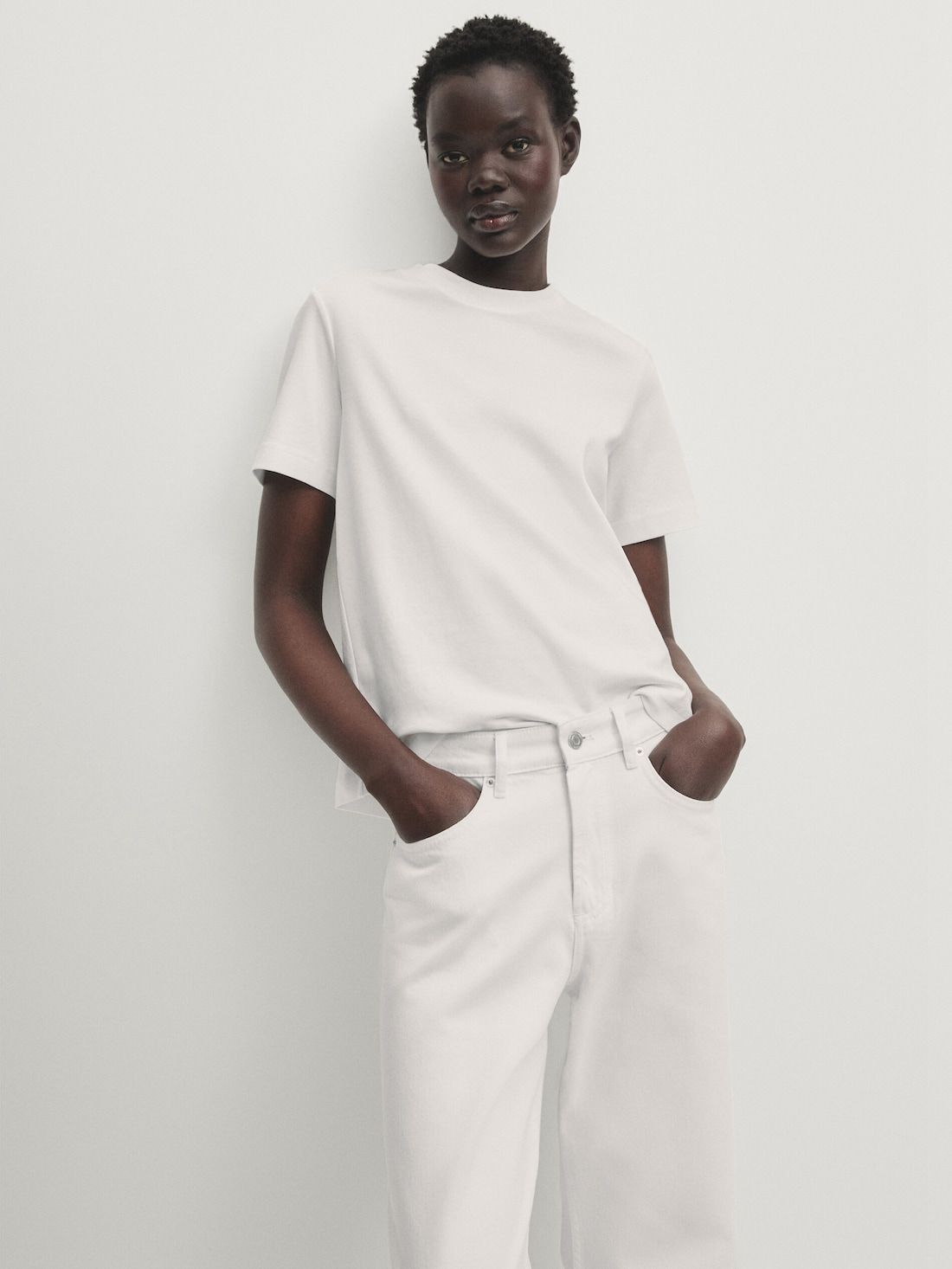 Massimo Dutti Mid-rise Wide-leg Full Length Women Jeans White | US-KL5794618