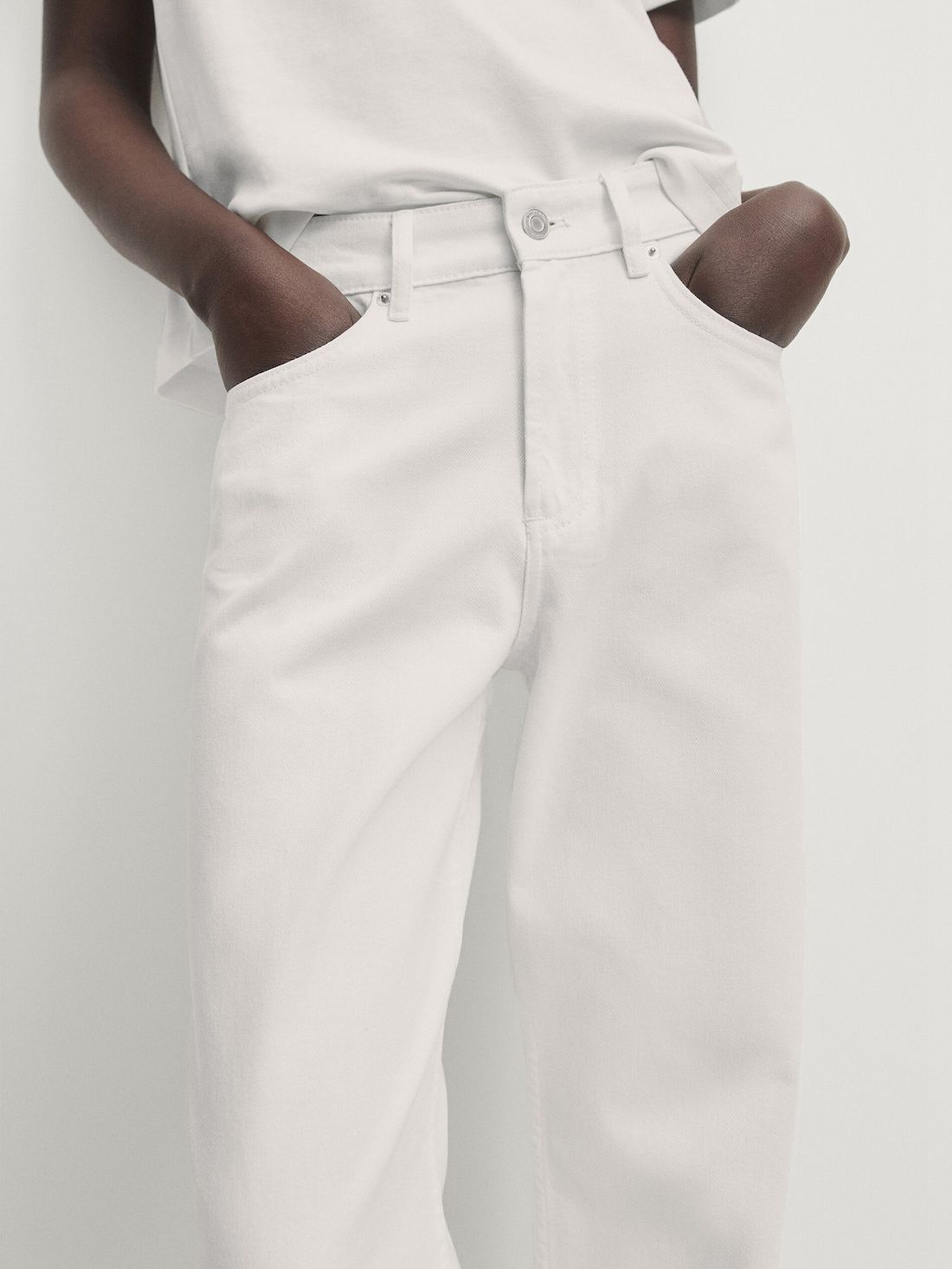 Massimo Dutti Mid-rise Wide-leg Full Length Women Jeans White | US-KL5794618