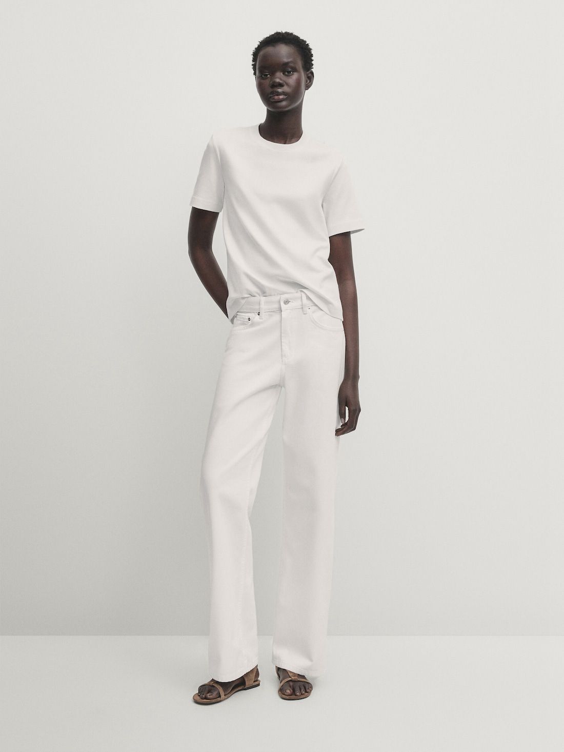 Massimo Dutti Mid-rise Wide-leg Full Length Women Jeans White | US-KL5794618