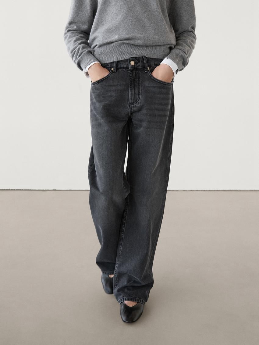 Massimo Dutti Mid-rise Wide-leg Full Length Women Jeans Dark Grey | US-RC7985132