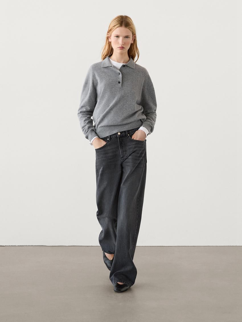 Massimo Dutti Mid-rise Wide-leg Full Length Women Jeans Dark Grey | US-RC7985132