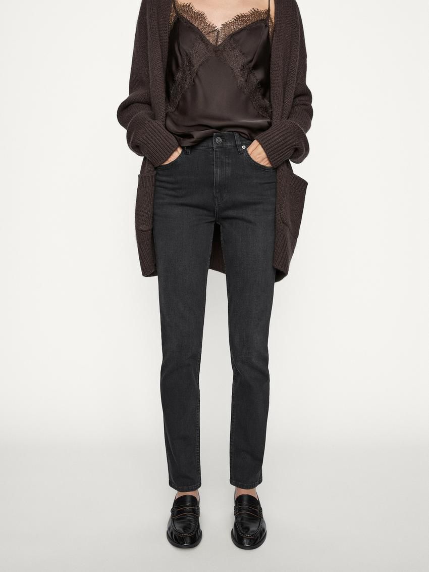 Massimo Dutti Mid-waist Skinny Fit Women Jeans Black | US-VB7892531