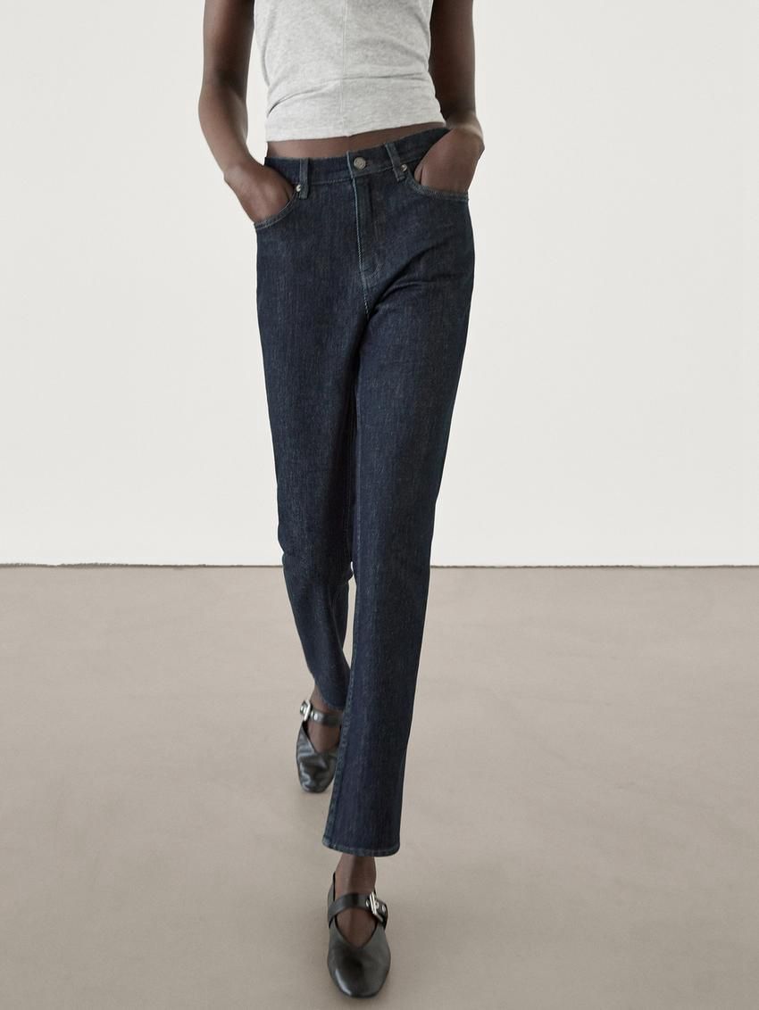Massimo Dutti Mid-waist Skinny Fit Women Jeans Dark Blue | US-JB5196738