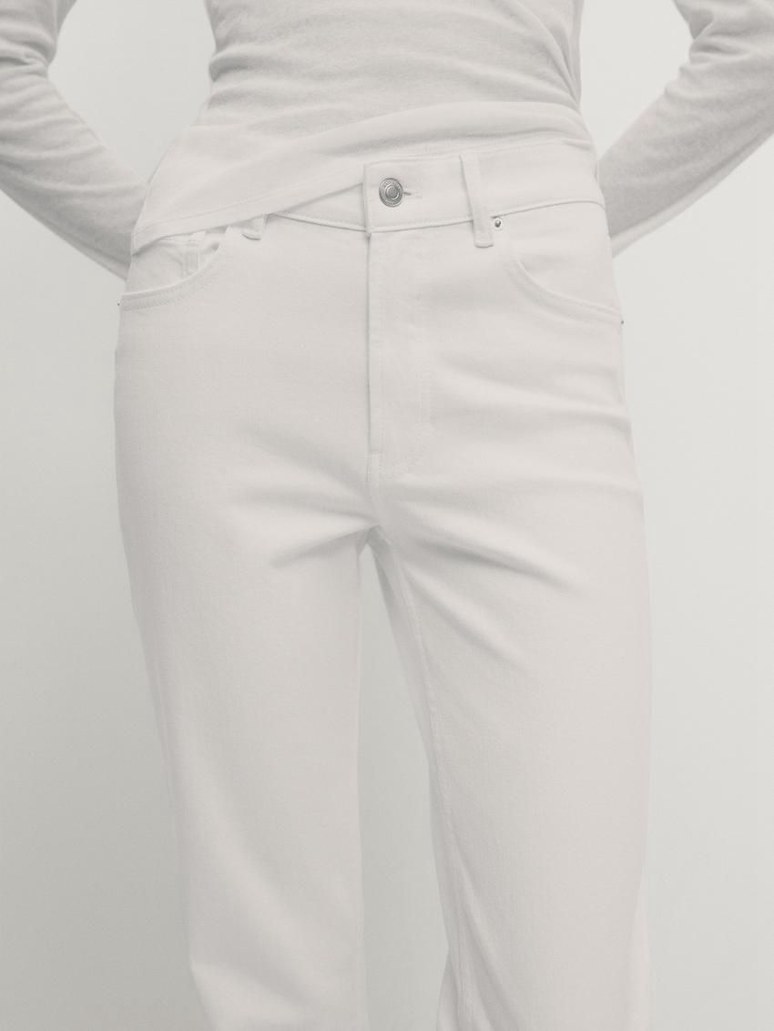 Massimo Dutti Mid-waist Slim-cropped-fit Women Jeans White | US-IA6125730