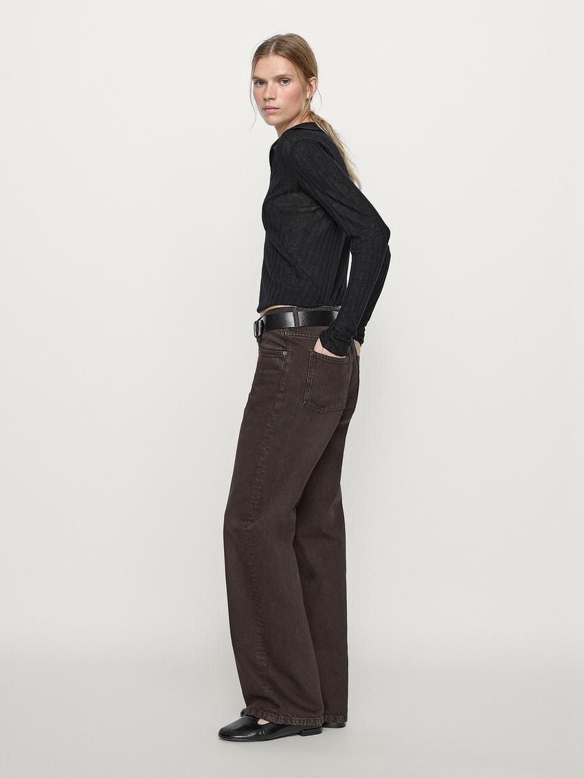 Massimo Dutti Mid-waist Wide-leg Women Jeans Dark Brown | US-TZ0837195