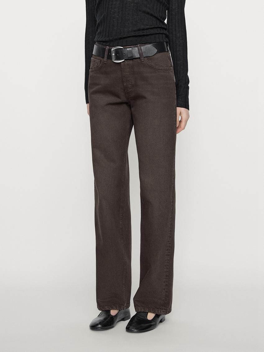 Massimo Dutti Mid-waist Wide-leg Women Jeans Dark Brown | US-TZ0837195