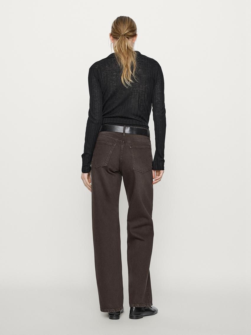 Massimo Dutti Mid-waist Wide-leg Women Jeans Dark Brown | US-TZ0837195