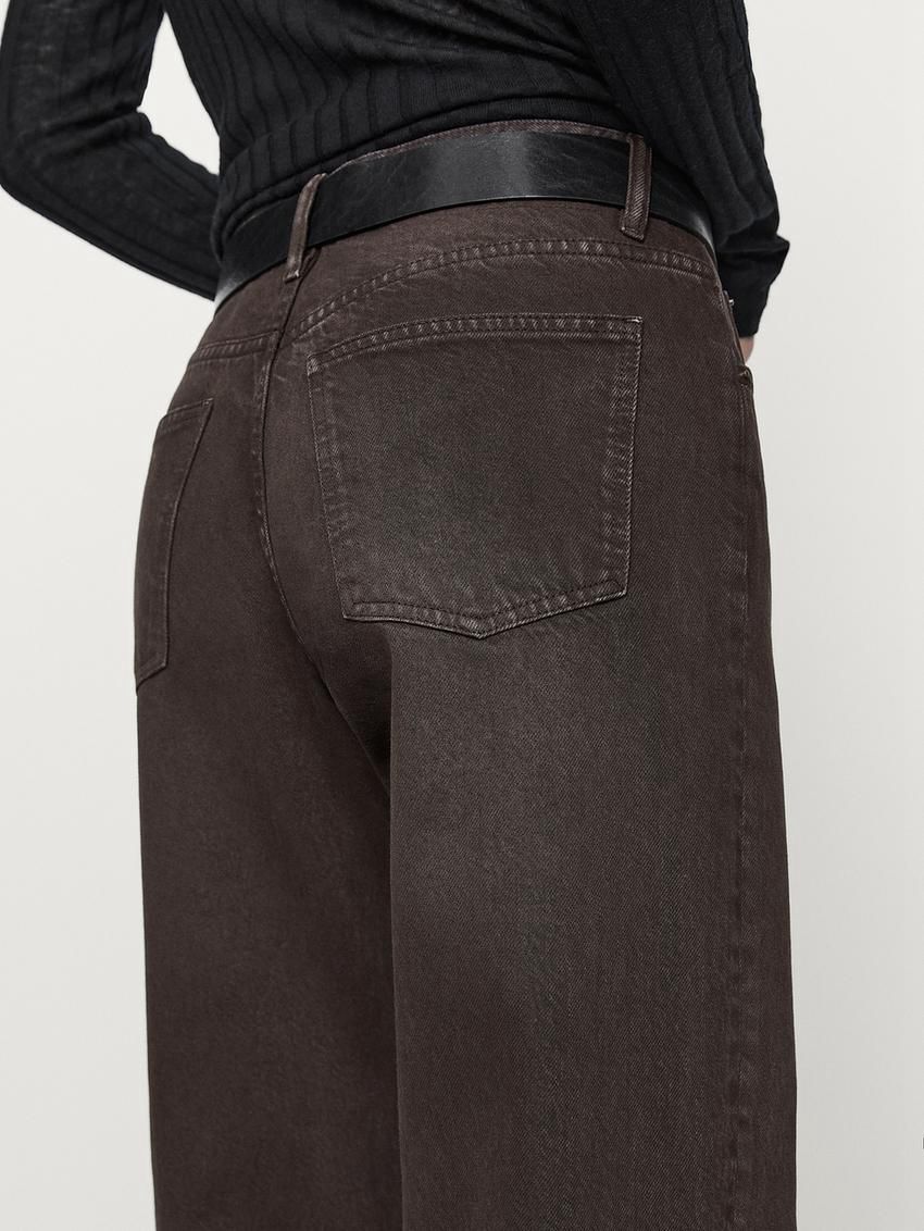 Massimo Dutti Mid-waist Wide-leg Women Jeans Dark Brown | US-TZ0837195