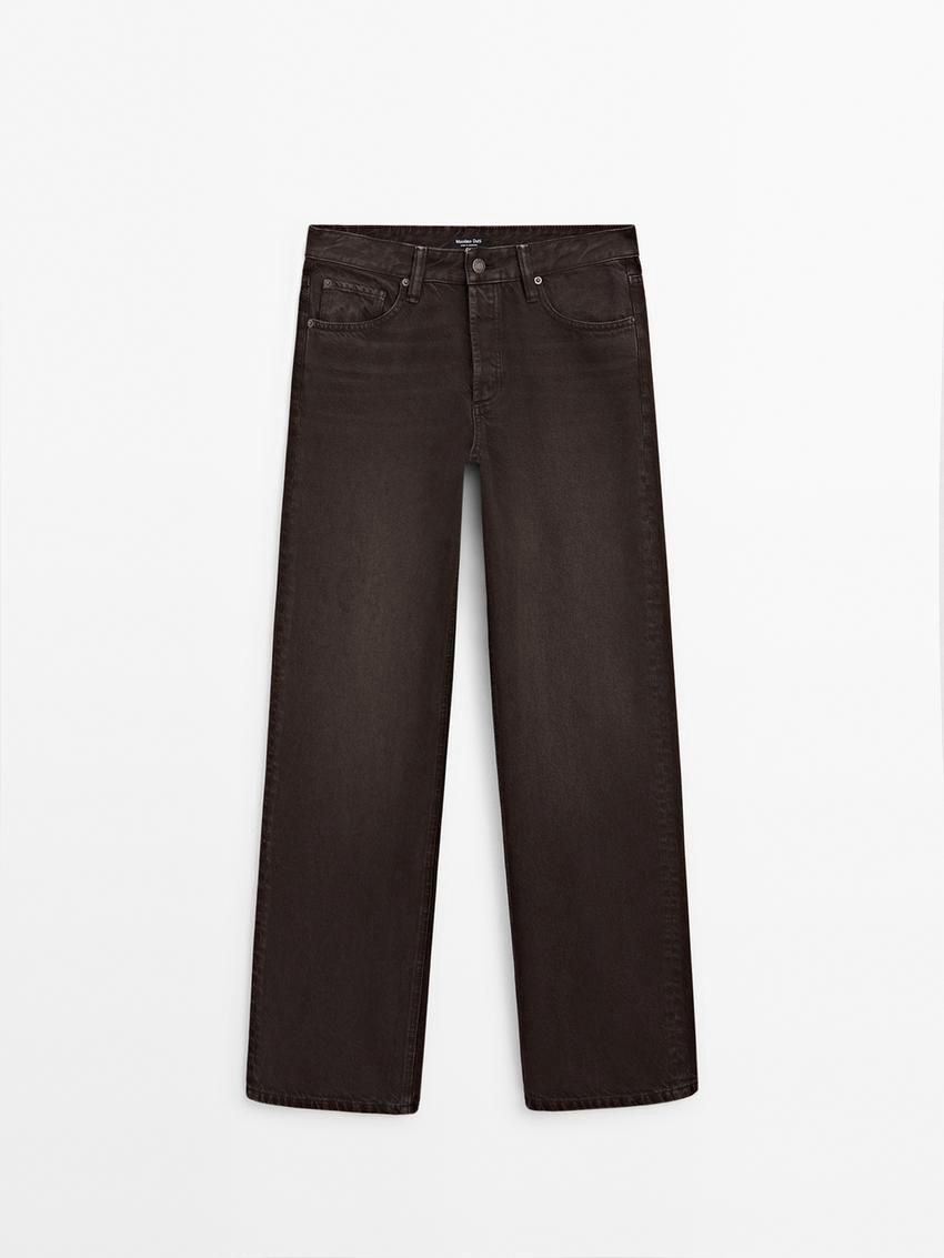 Massimo Dutti Mid-waist Wide-leg Women Jeans Dark Brown | US-TZ0837195