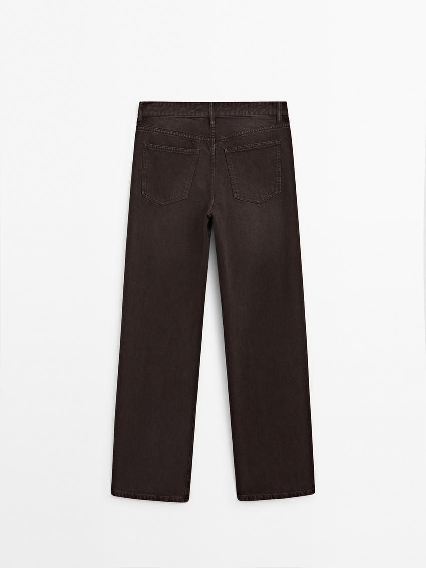 Massimo Dutti Mid-waist Wide-leg Women Jeans Dark Brown | US-TZ0837195