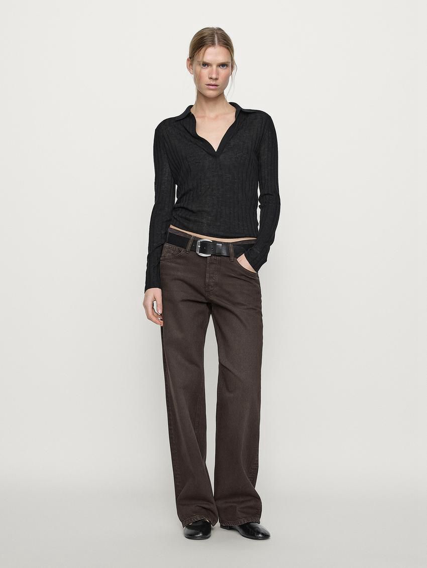 Massimo Dutti Mid-waist Wide-leg Women Jeans Dark Brown | US-TZ0837195