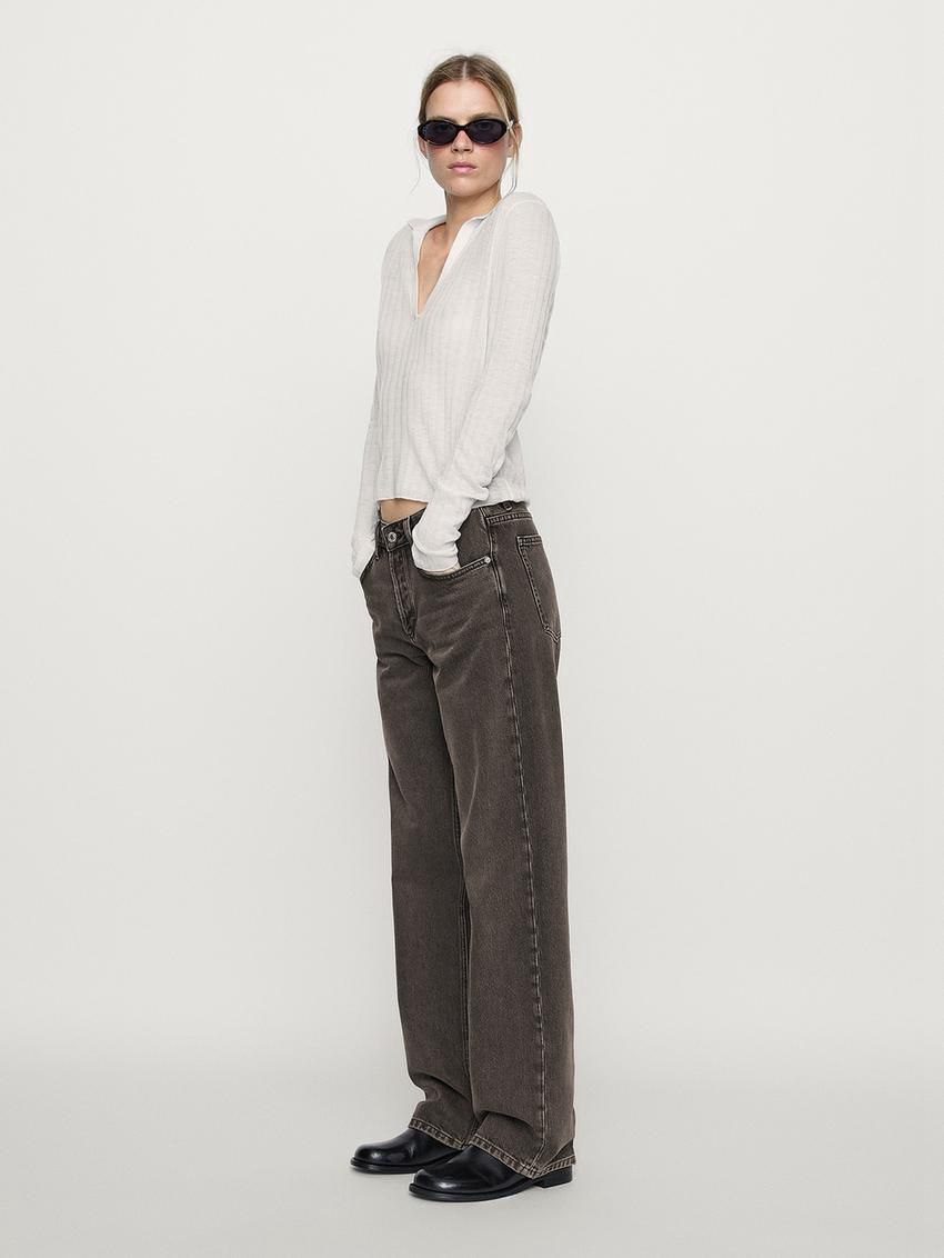Massimo Dutti Mid-waist Wide-leg Women Jeans Dark Grey | US-BY4571609
