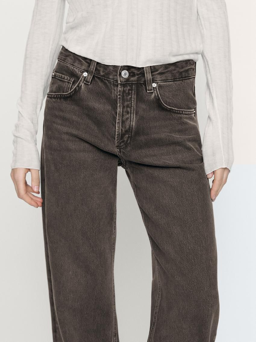 Massimo Dutti Mid-waist Wide-leg Women Jeans Dark Grey | US-BY4571609