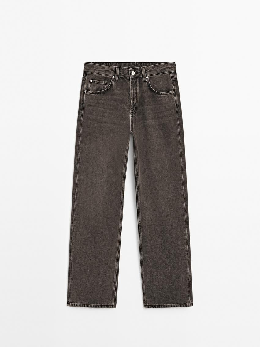 Massimo Dutti Mid-waist Wide-leg Women Jeans Dark Grey | US-BY4571609