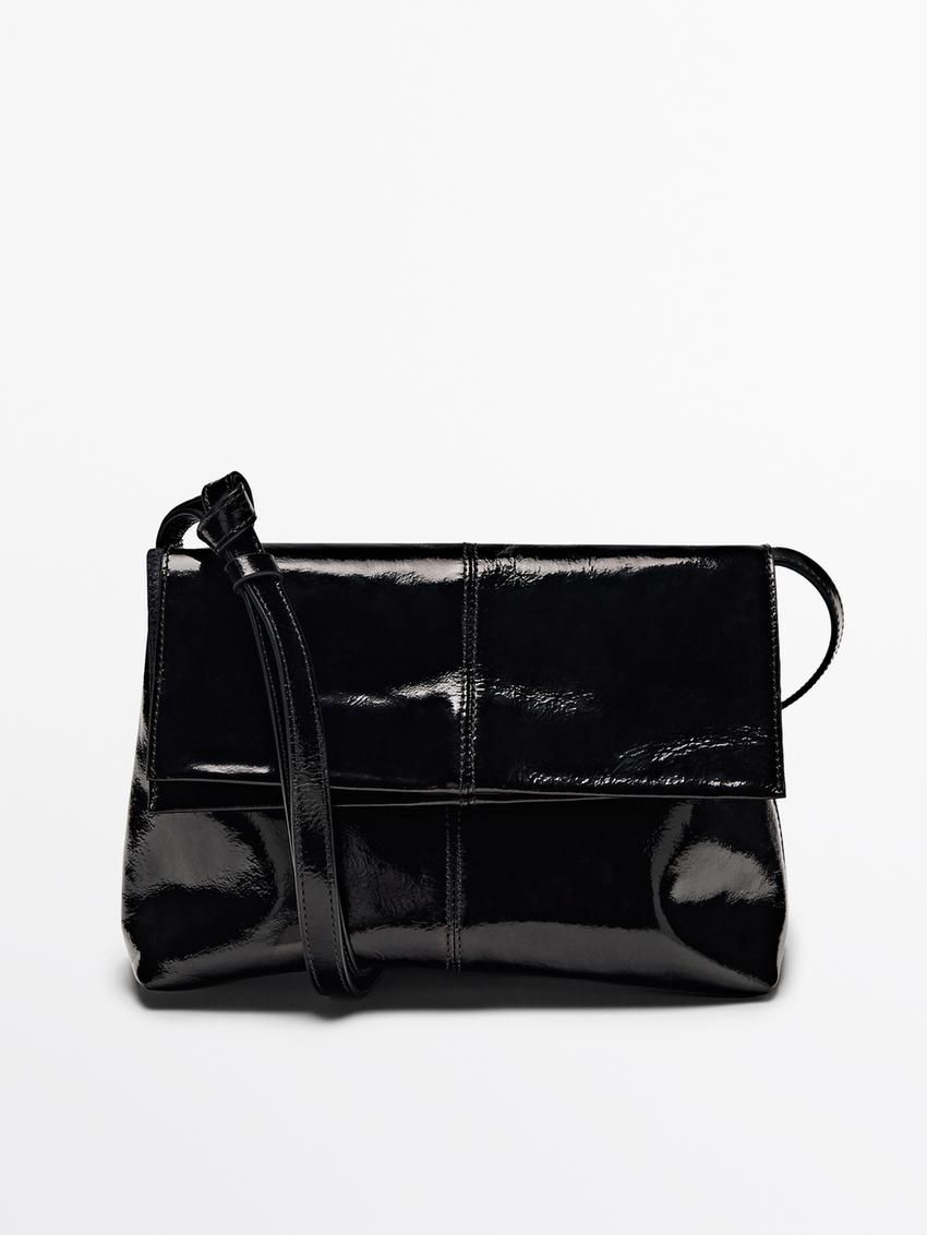 Massimo Dutti Mini Flap In Crackled Nappa Leather Women Handbag Black | US-JM0689247