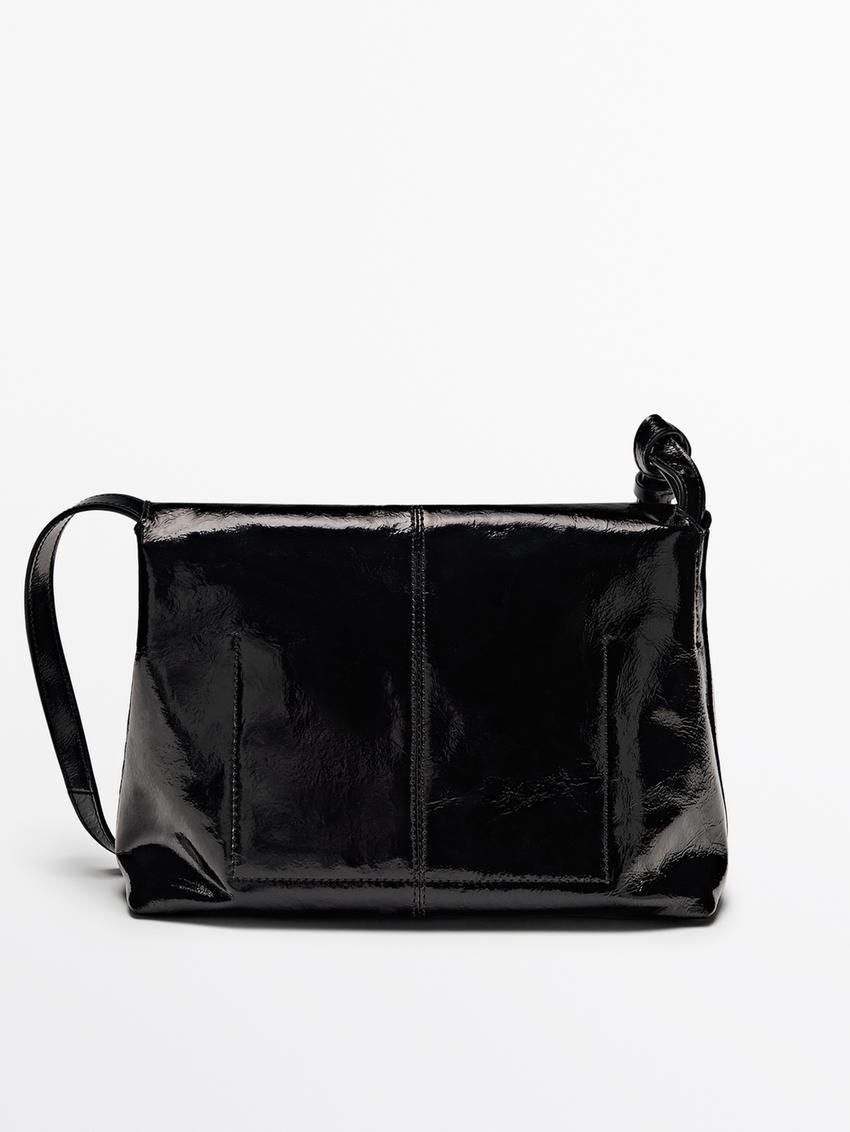 Massimo Dutti Mini Flap In Crackled Nappa Leather Women Handbag Black | US-JM0689247