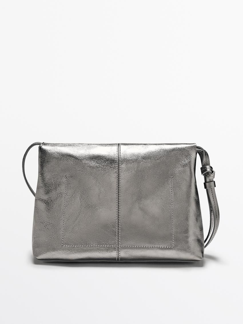 Massimo Dutti Mini Flap In Crackled Nappa Leather Women Handbag Silver | US-KZ7294138