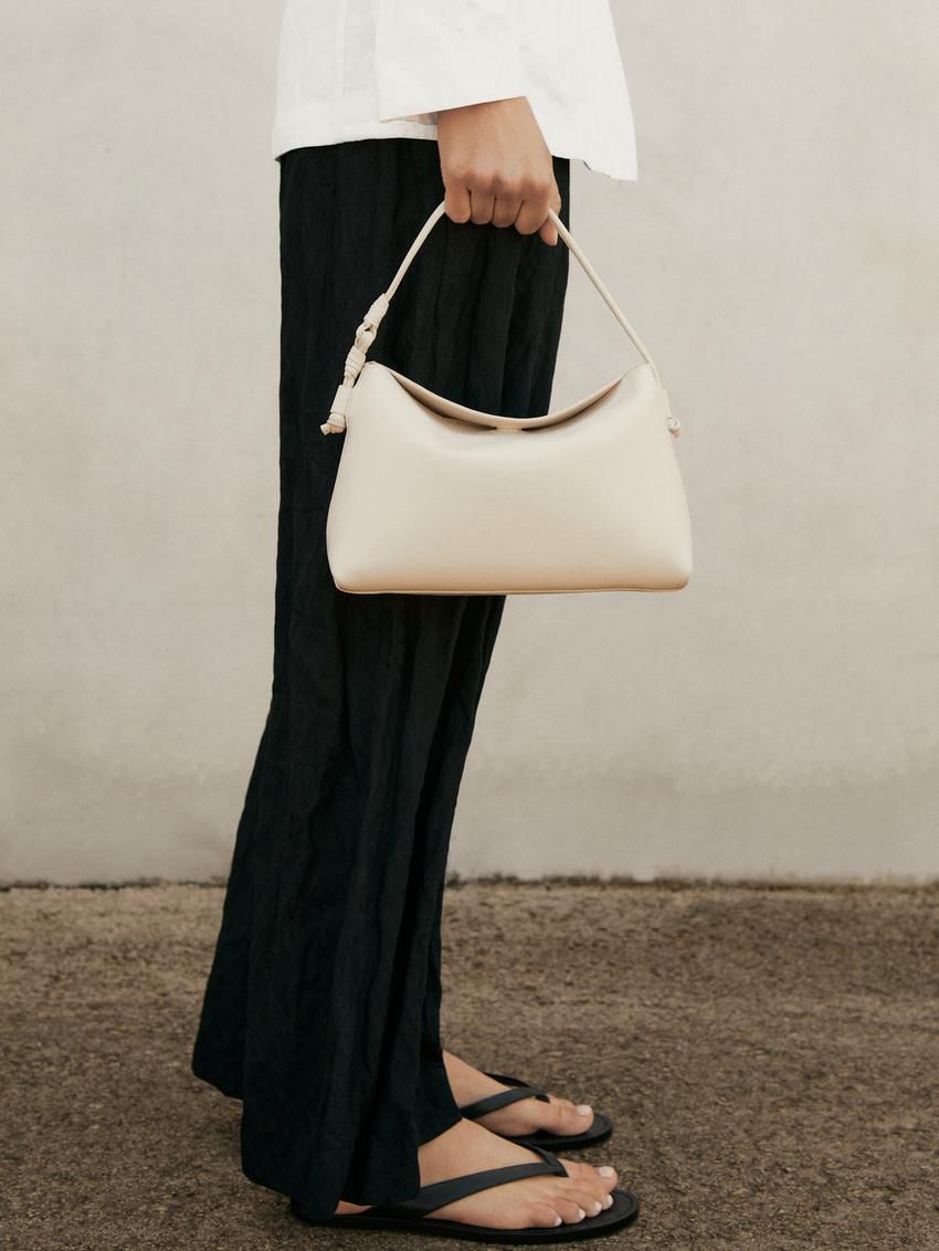 Massimo Dutti Mini Nappa Leathe With Knots Women Crossbody Bag Cream | US-TL9173806